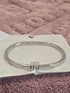 Silver Crystal Hinged Bangle Bracelet - Women Jewelry